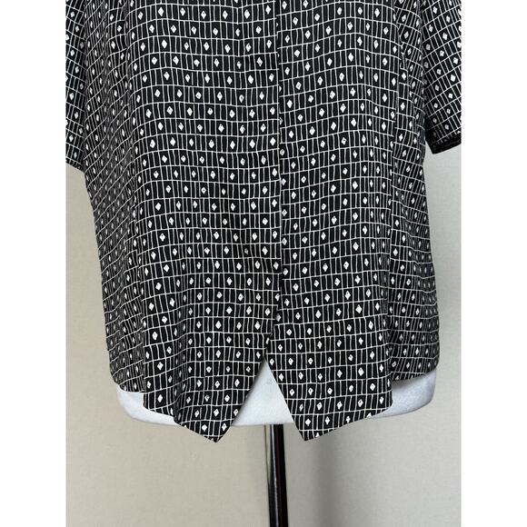 Christie & Jill Women’s 100% Polyester Short Sleeve Blouse Size 12 Black White - Picture 3 of 11